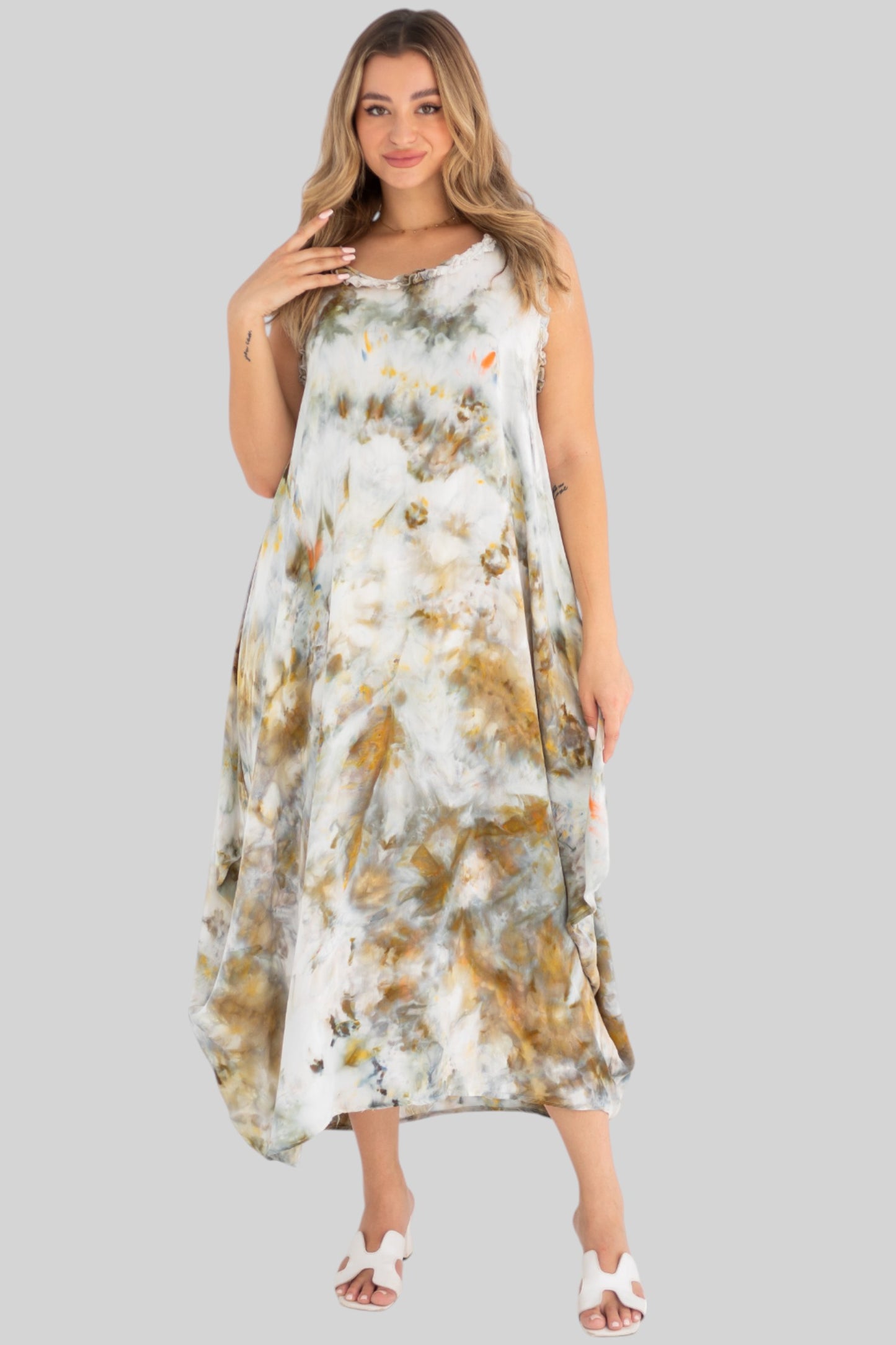 Olive marble strap dress