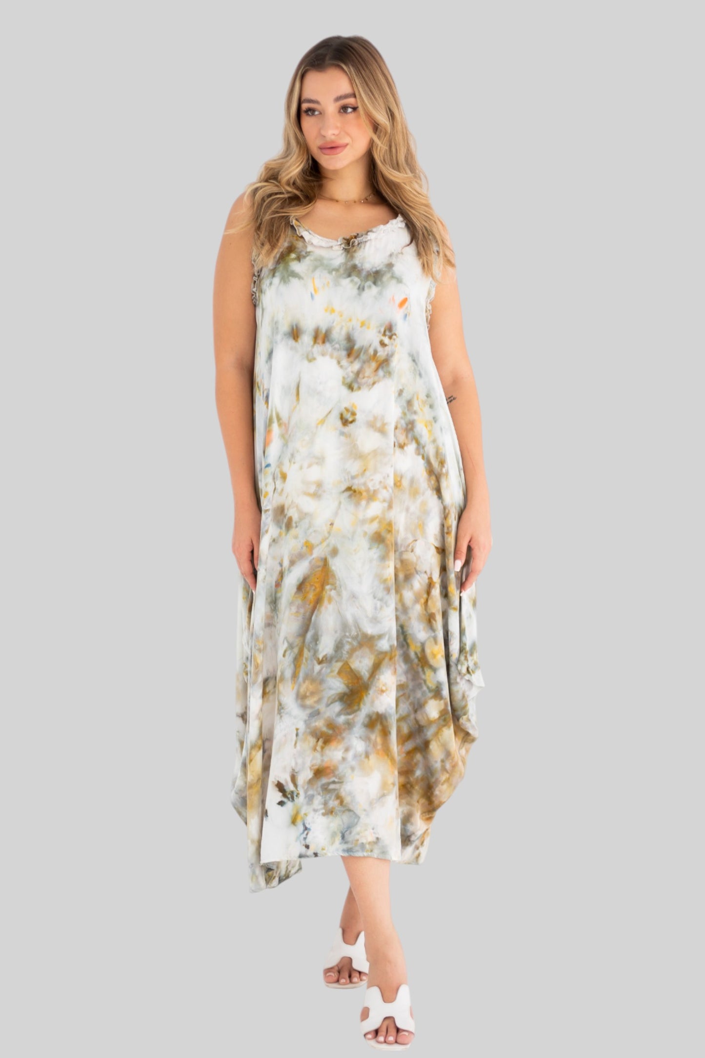 Olive marble strap dress