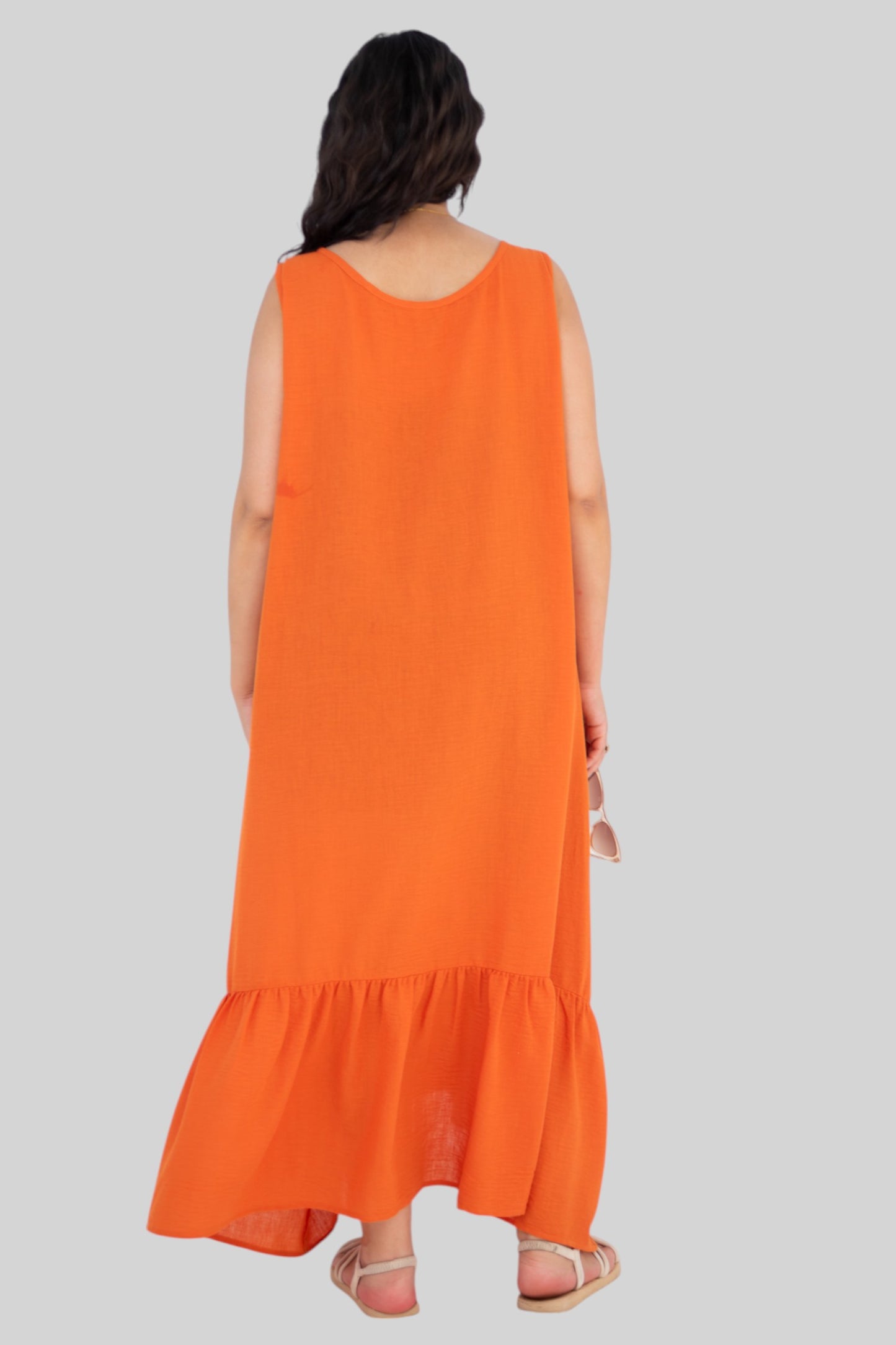 Orange embroidered ruffle dress
