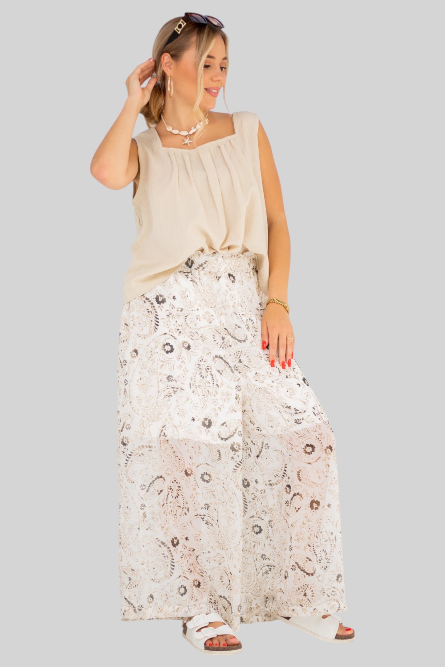 Beige chiffon pants