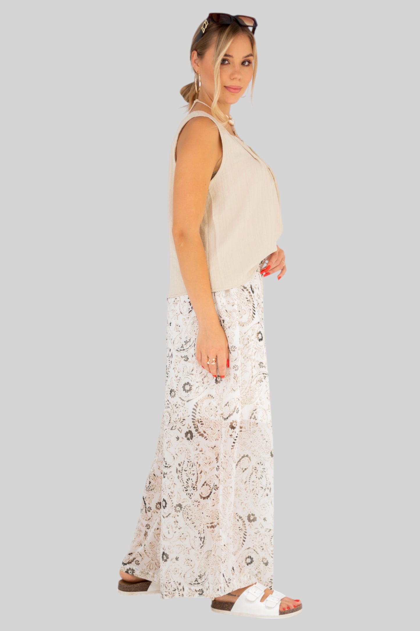 Beige chiffon pants