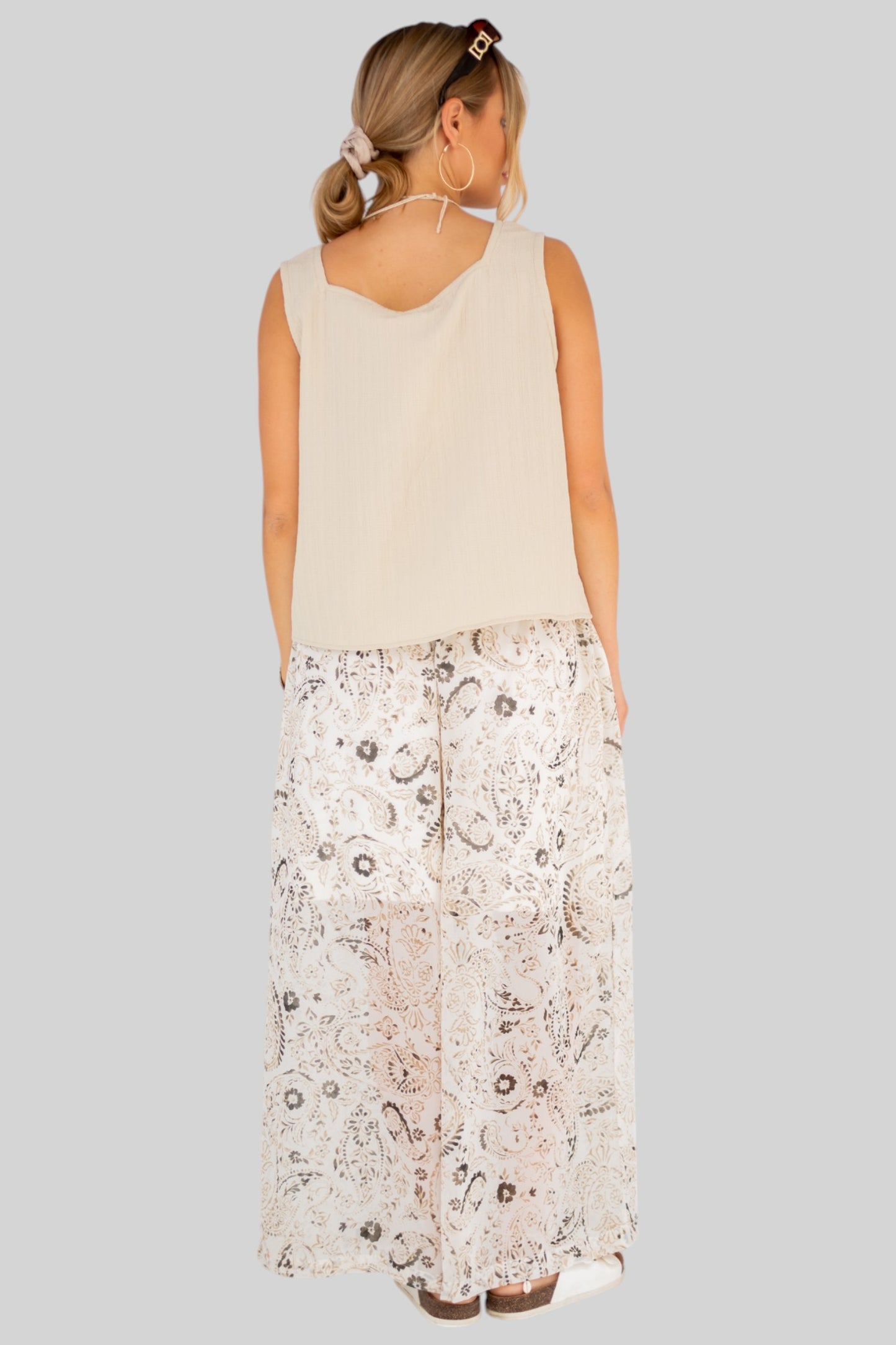 Beige chiffon pants