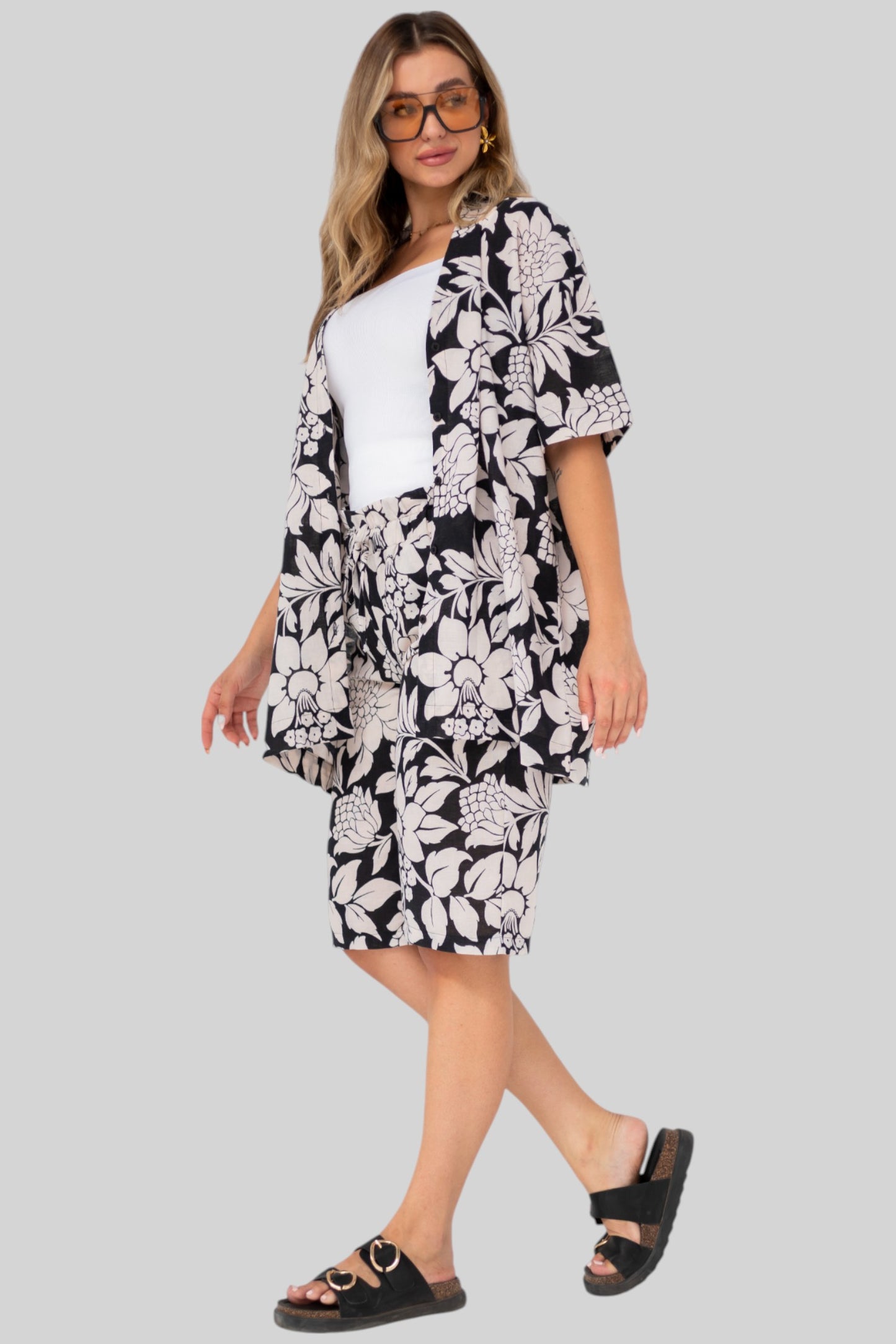 Black Flower Shorts Set