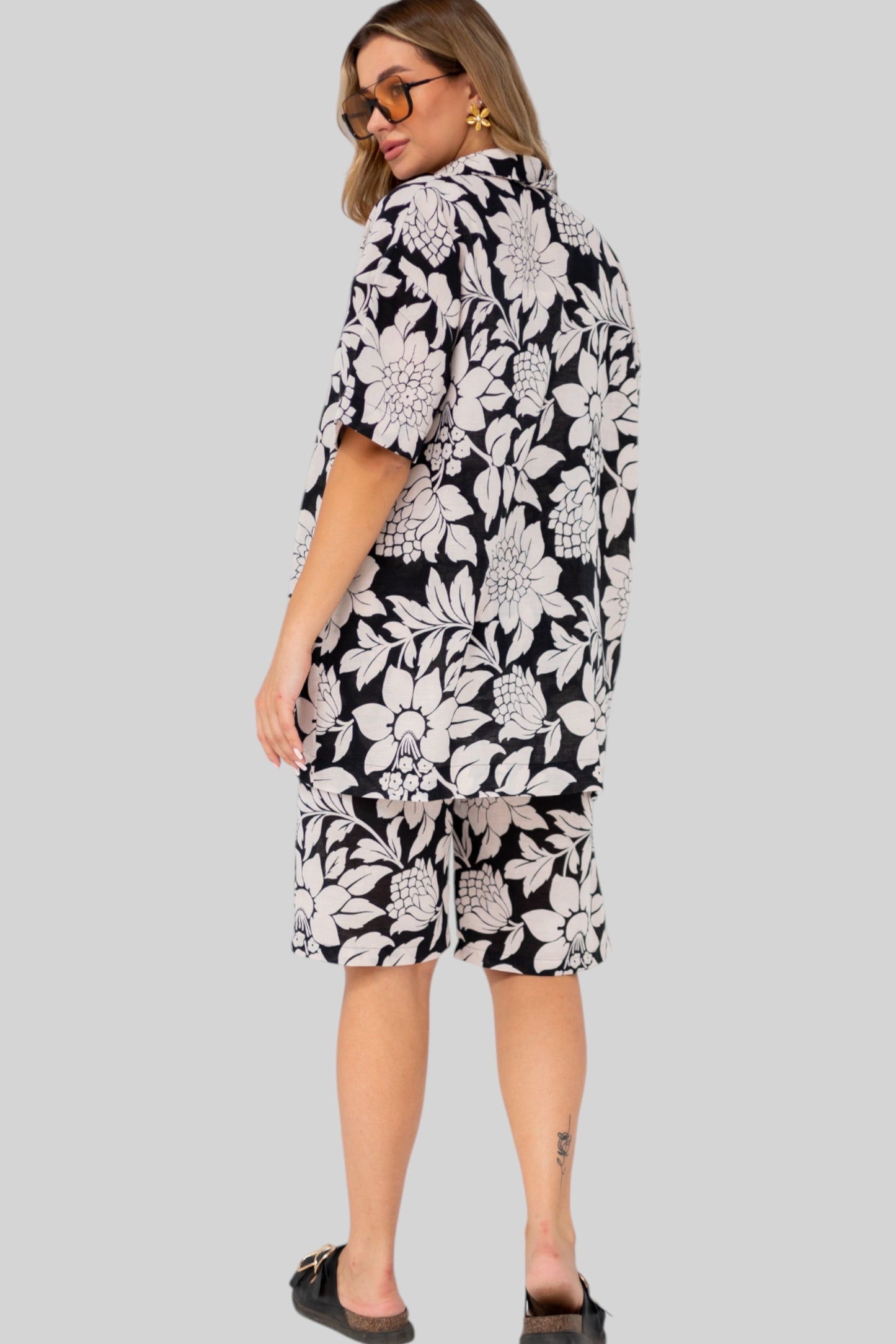 Black Flower Shorts Set