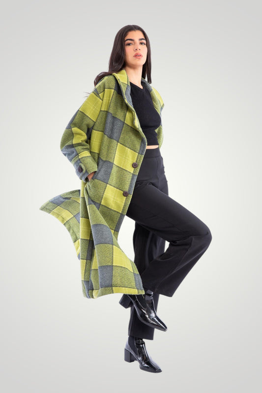 Green wool checkered coat