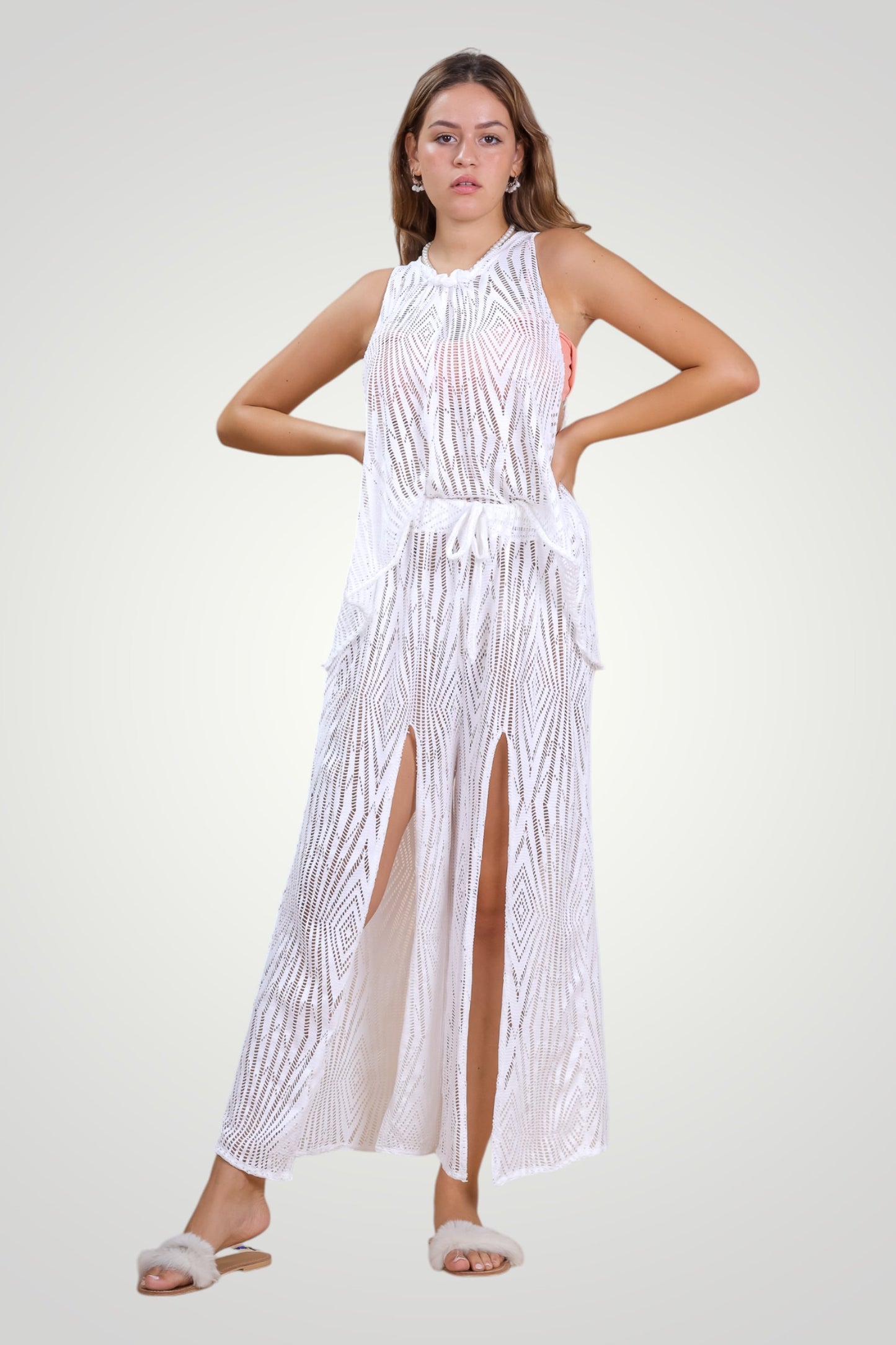 Net Beach Pants Front Slit