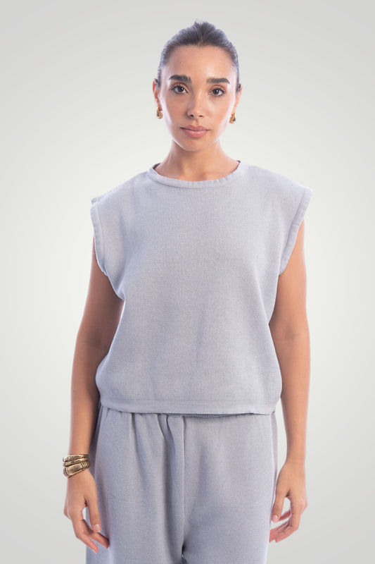 Grey Sleeveless Knit Top