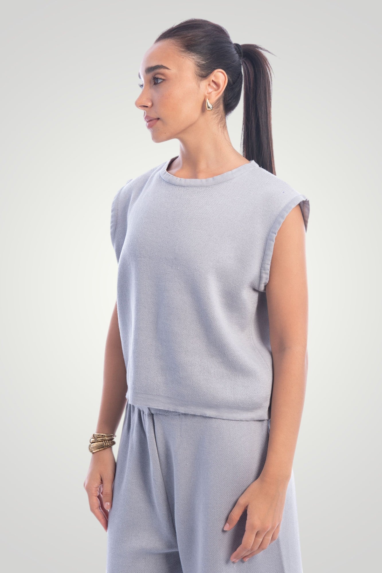 Grey Sleeveless Knit Top