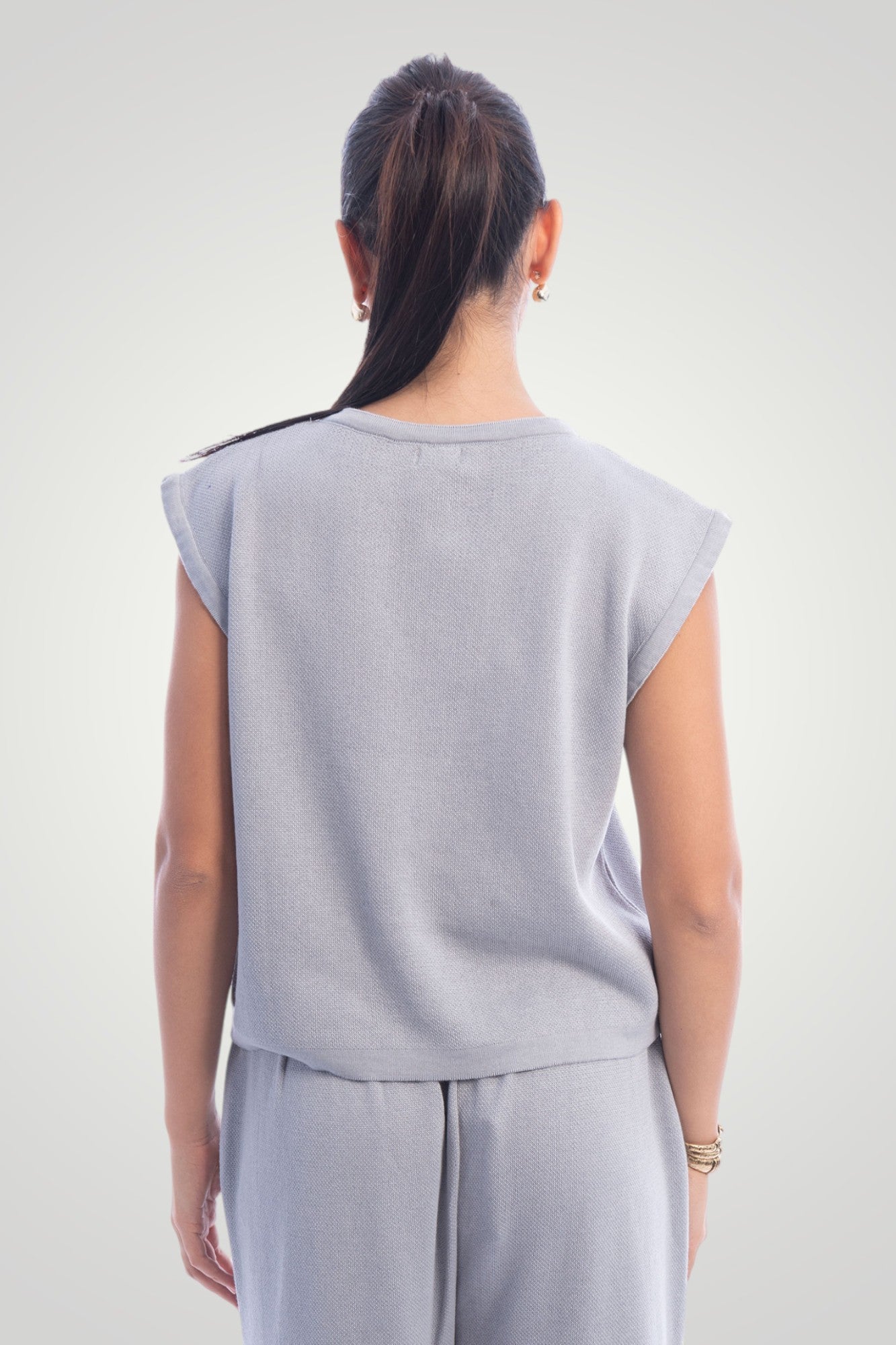 Grey Sleeveless Knit Top