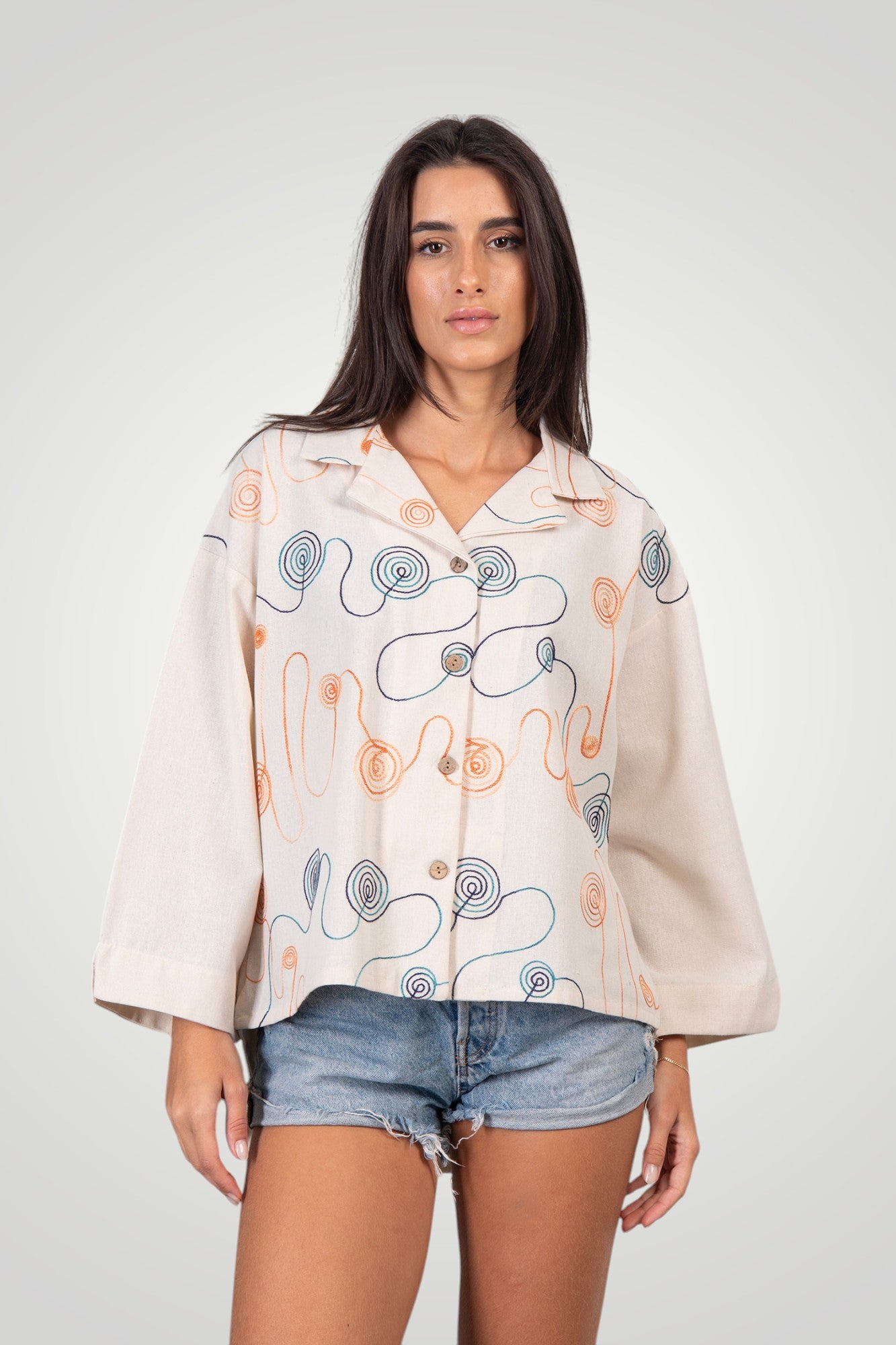 Embroidered linen blouse