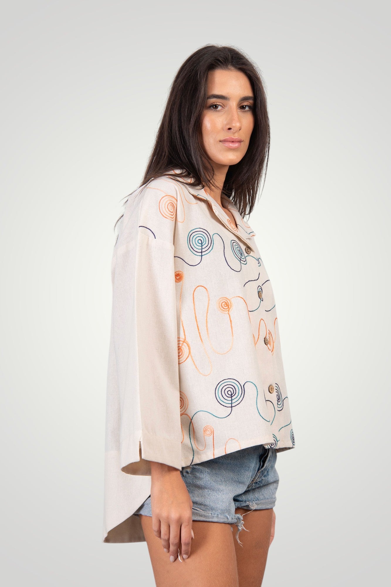 Embroidered linen blouse