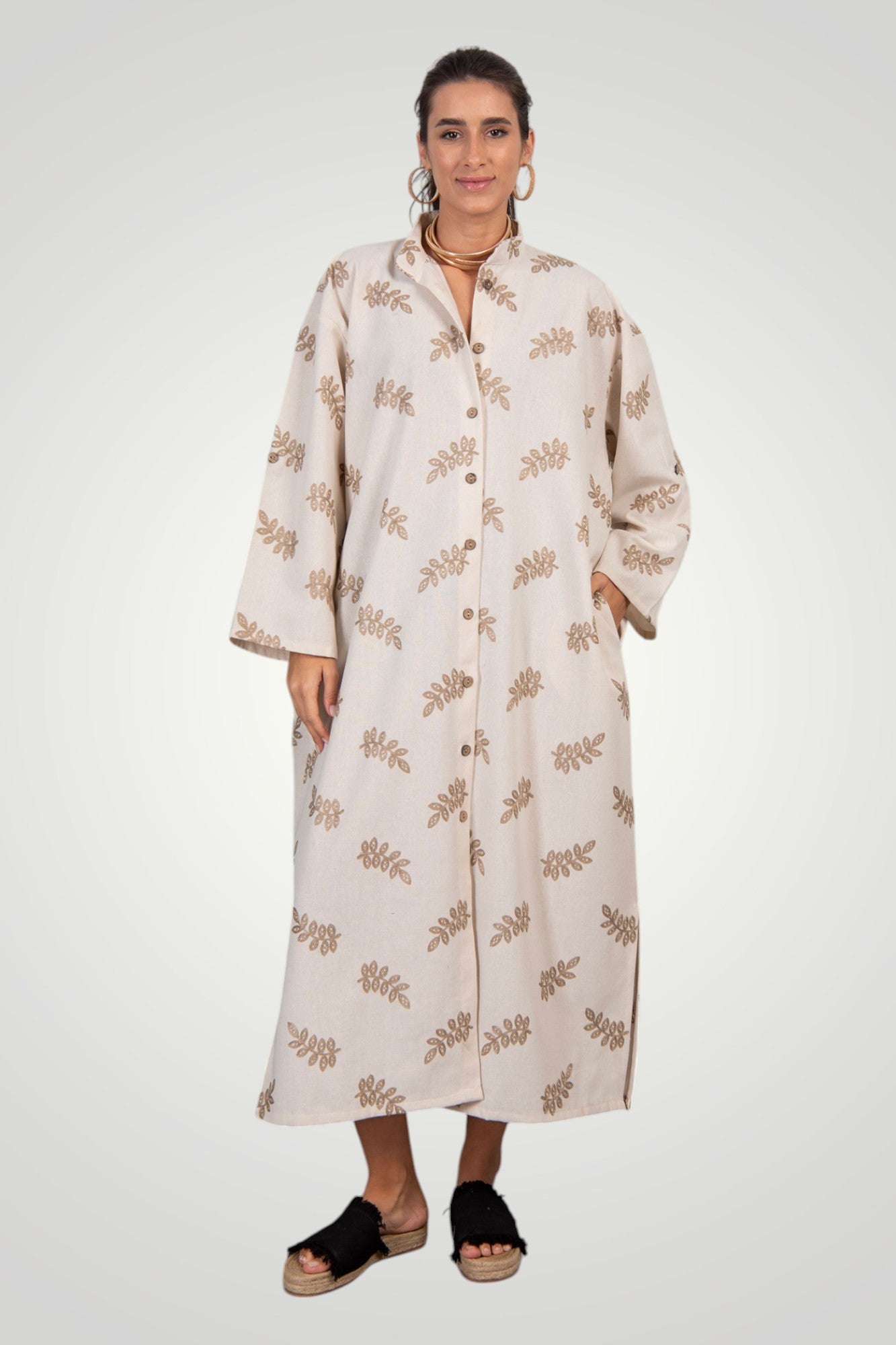 Embroidered linen shirt dress