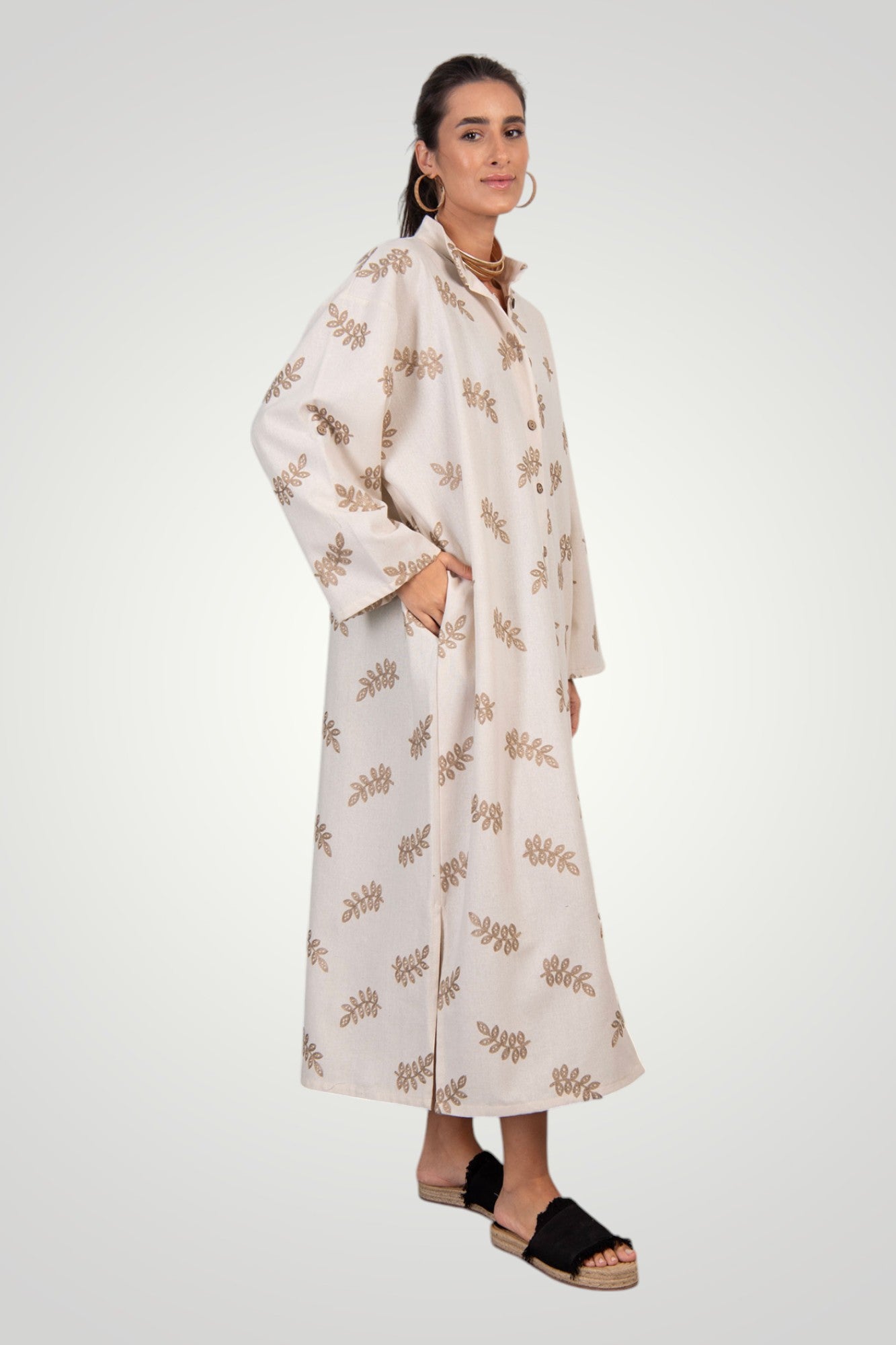 Embroidered linen shirt dress