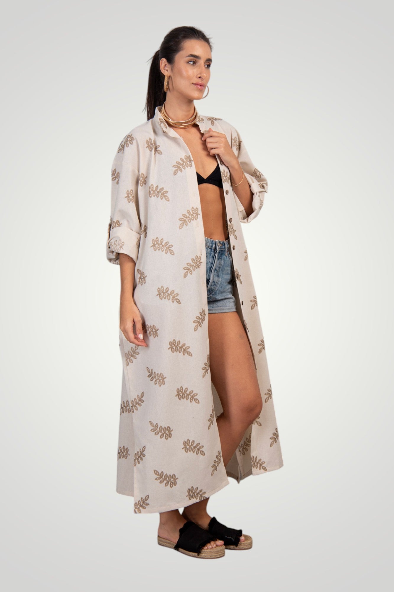 Embroidered linen shirt dress