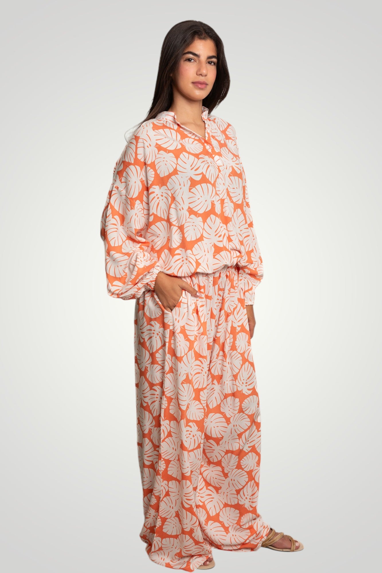 Orange flowered blouse