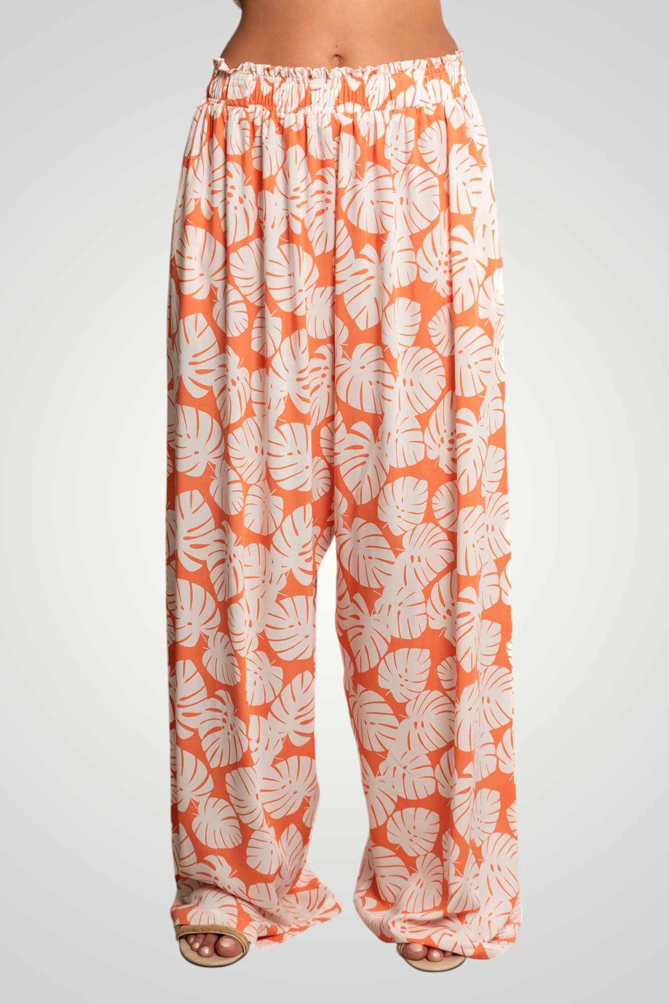orange flowered pants