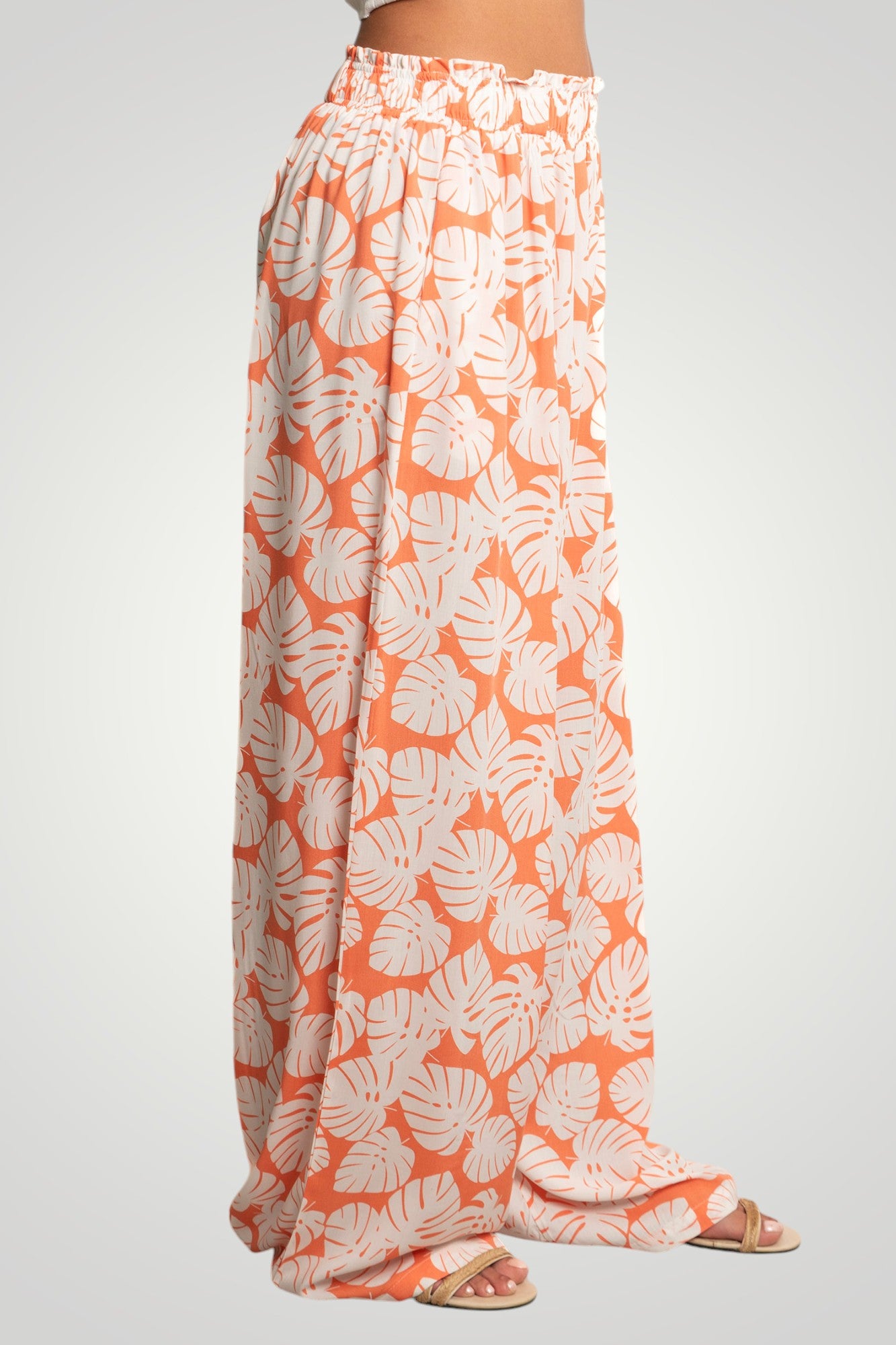 orange flowered pants
