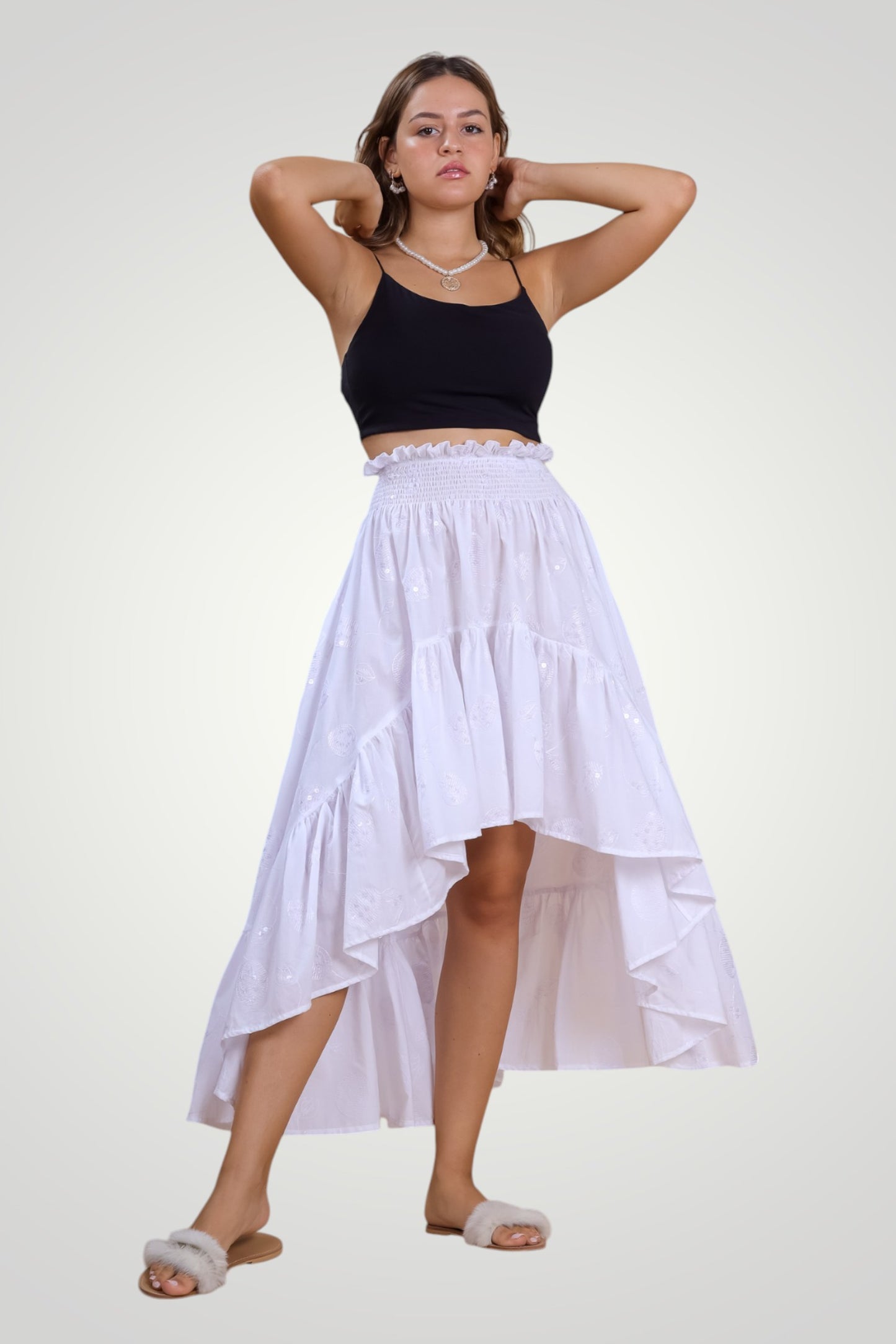 Embroidered cotton Ruffle Skirt