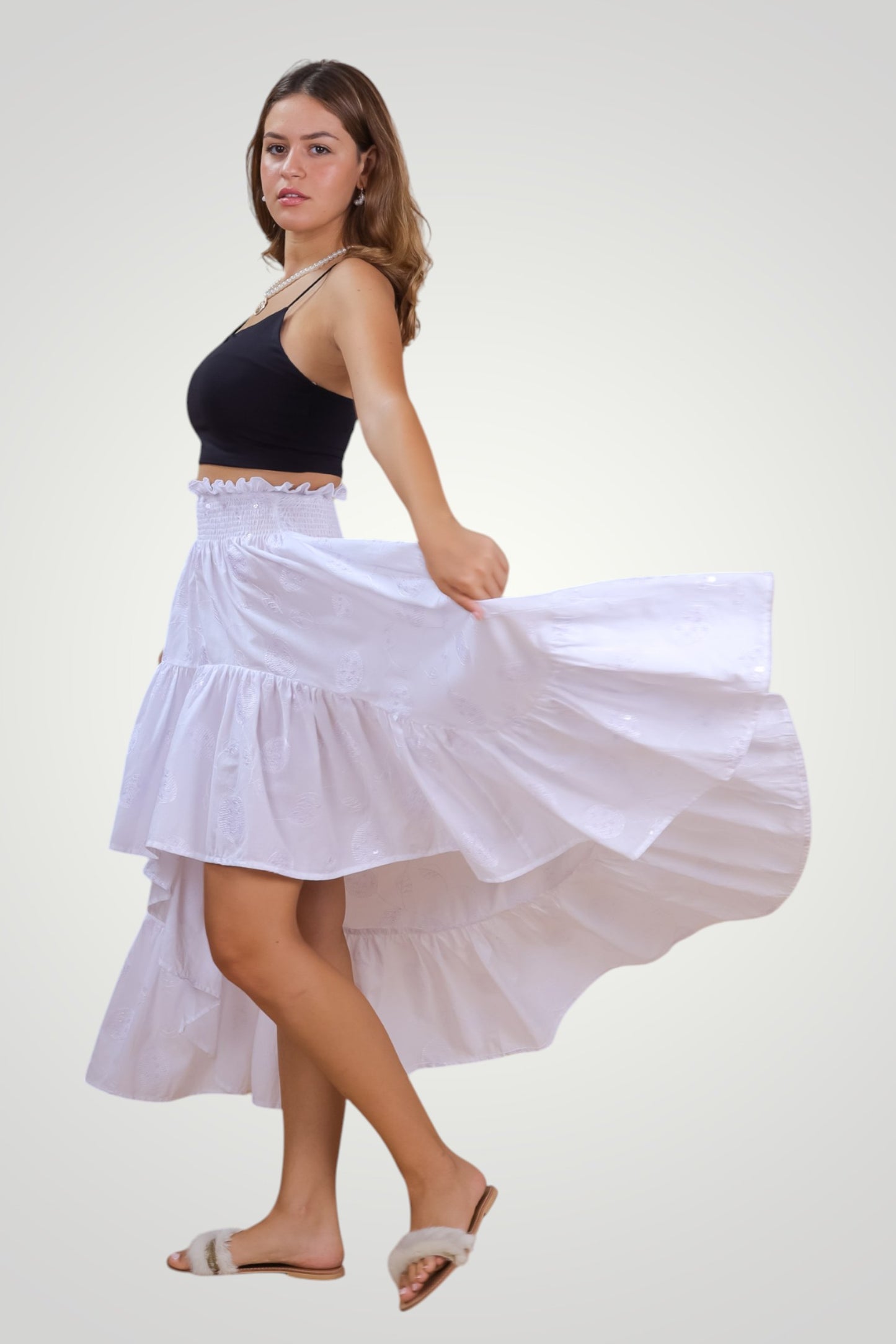 Embroidered cotton Ruffle Skirt