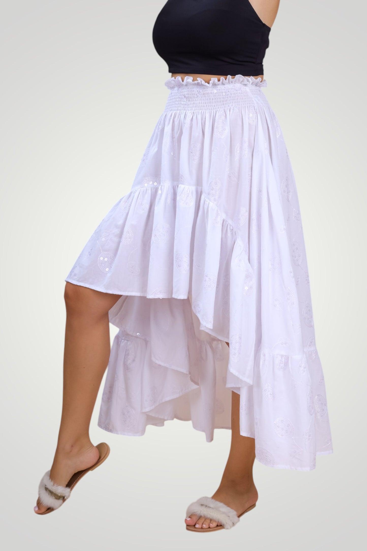 Embroidered cotton Ruffle Skirt