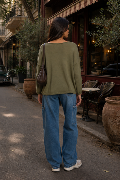 Olive Ease Knit Top