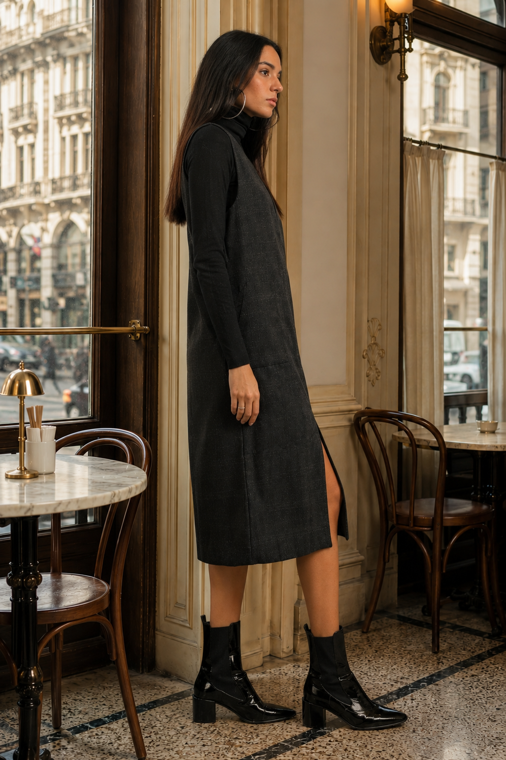 Wool front slit dress