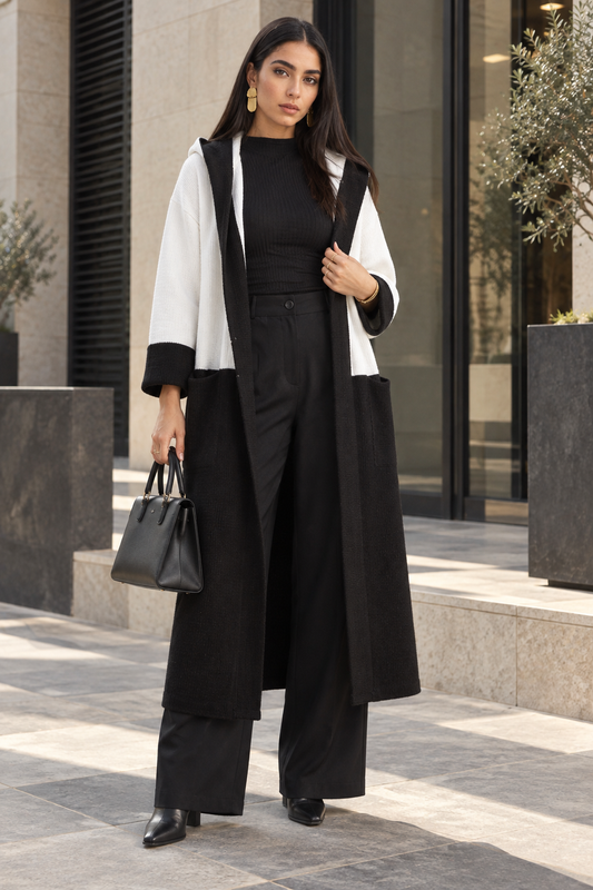 معطف أسود/أبيض