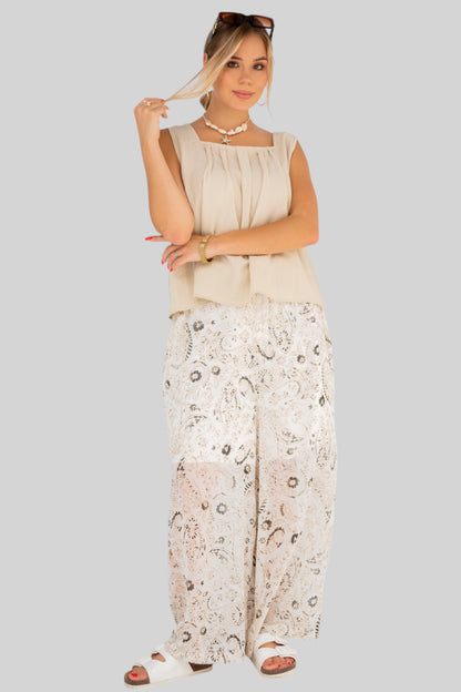 Beige chiffon pants