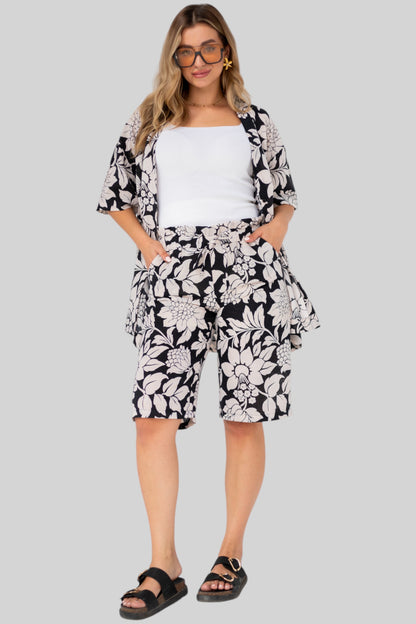 Black Flower Shorts Set