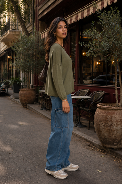 Olive Ease Knit Top