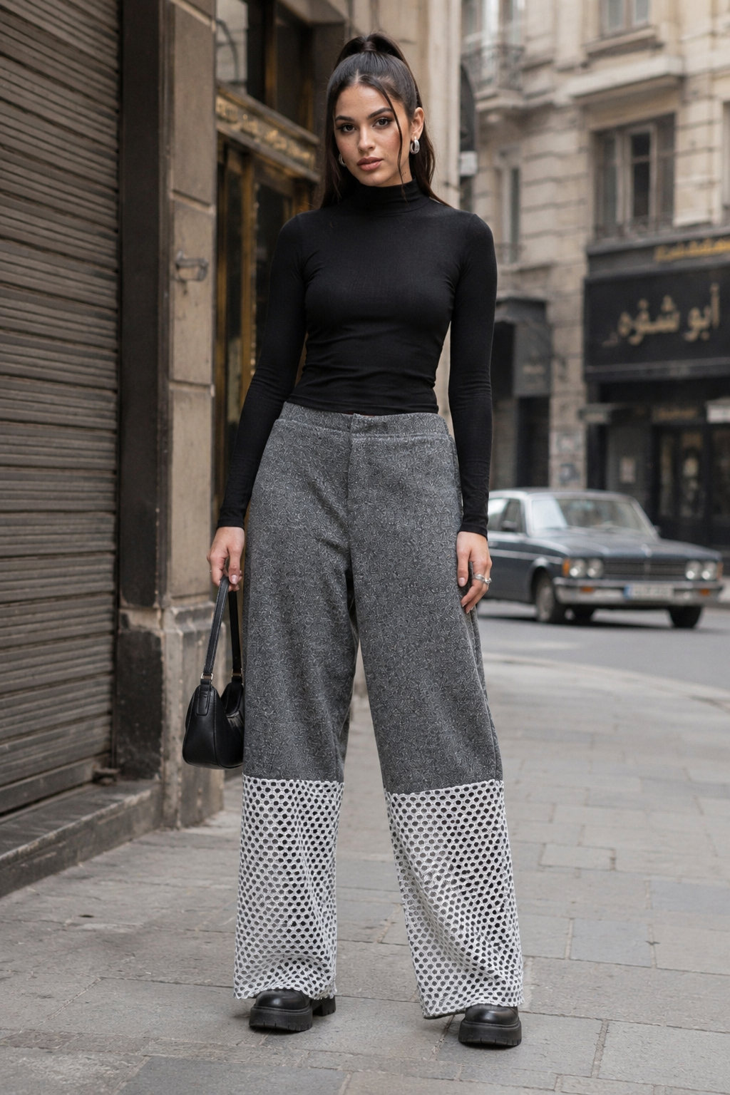 Grey winter wool/net pants