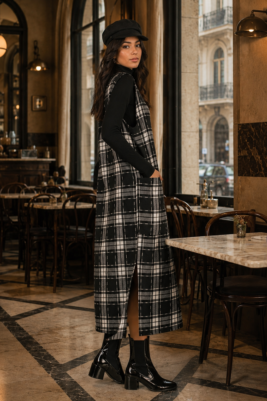 Faux Wool Checkered Winter Dress