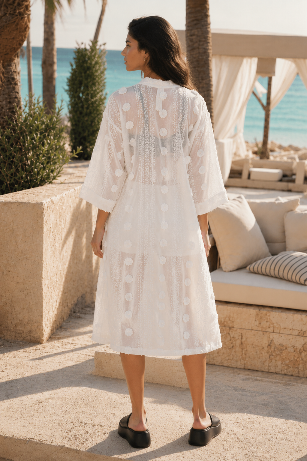 Flowered net cardigan