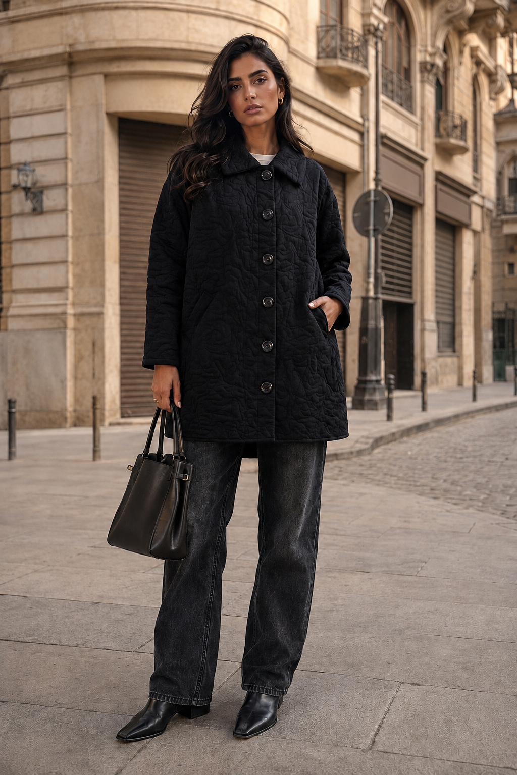 Black quilted jacket