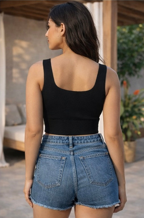 Black Sculpt Knit Crop Top