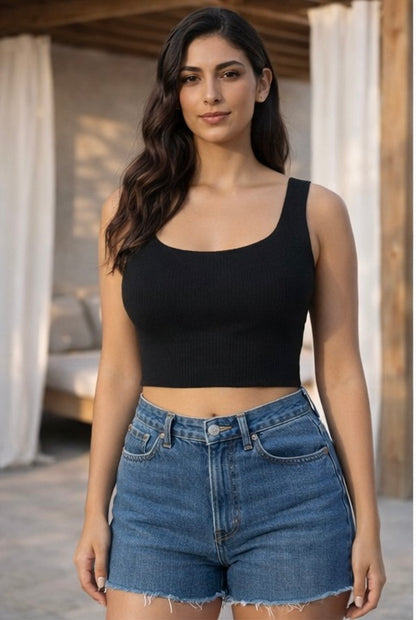 Black Sculpt Knit Crop Top