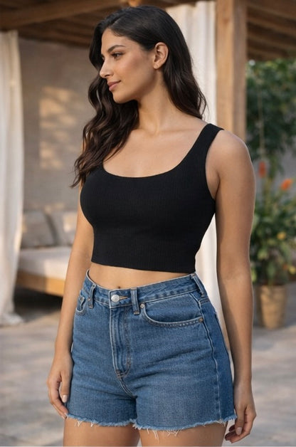 Black Sculpt Knit Crop Top