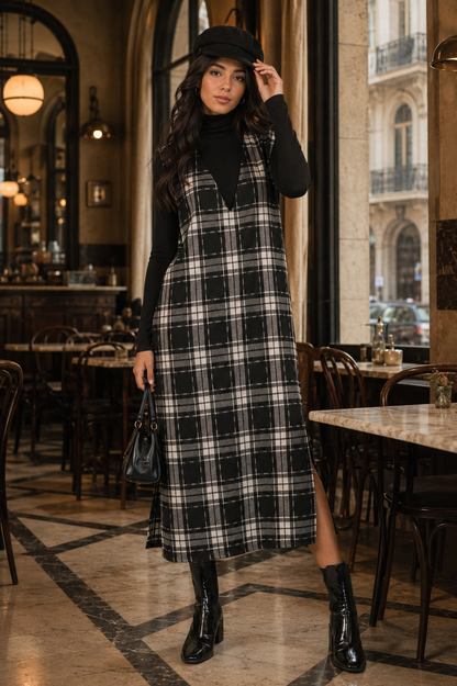 Faux Wool Checkered Winter Dress