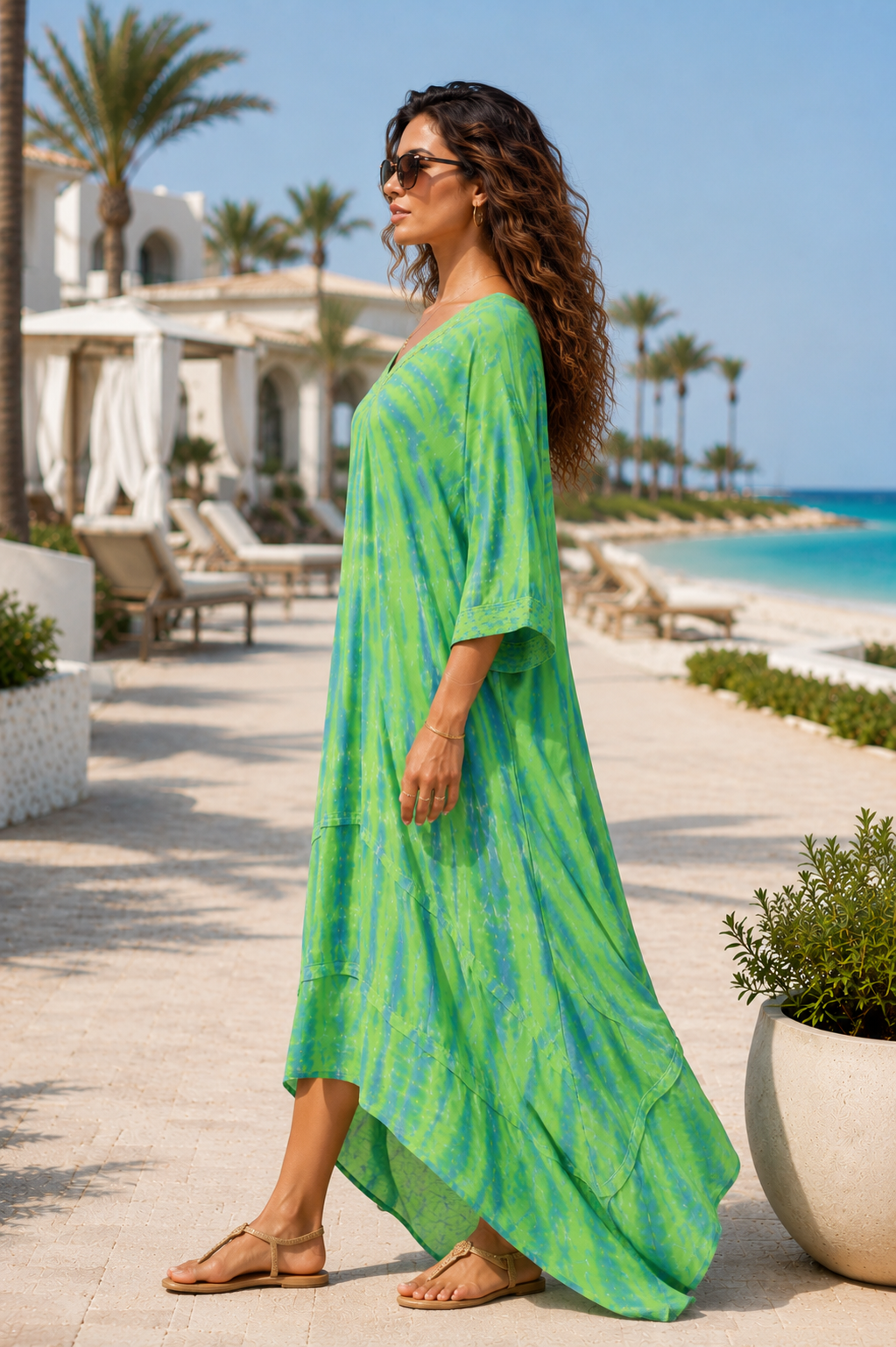 Tie Dye Flow Dress - Green