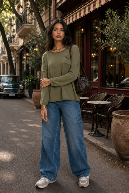 Olive Ease Knit Top