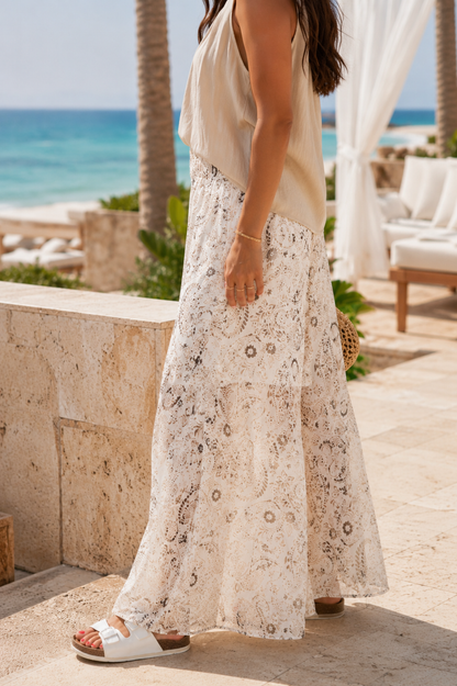 Beige chiffon pants