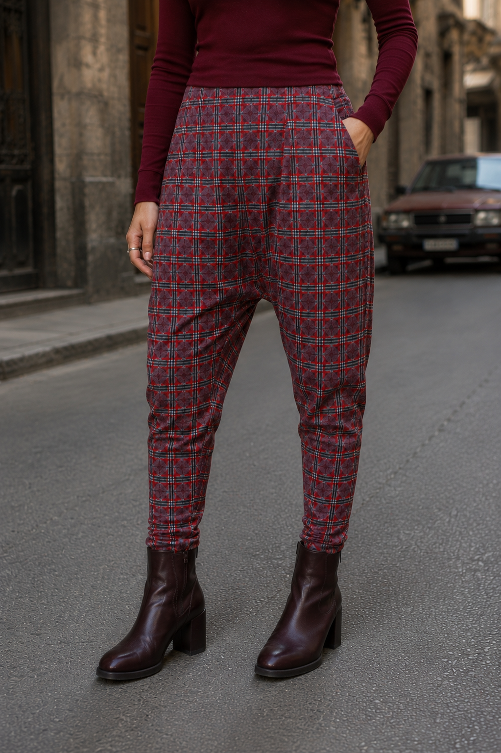 Checkered Drop Crotch Pants