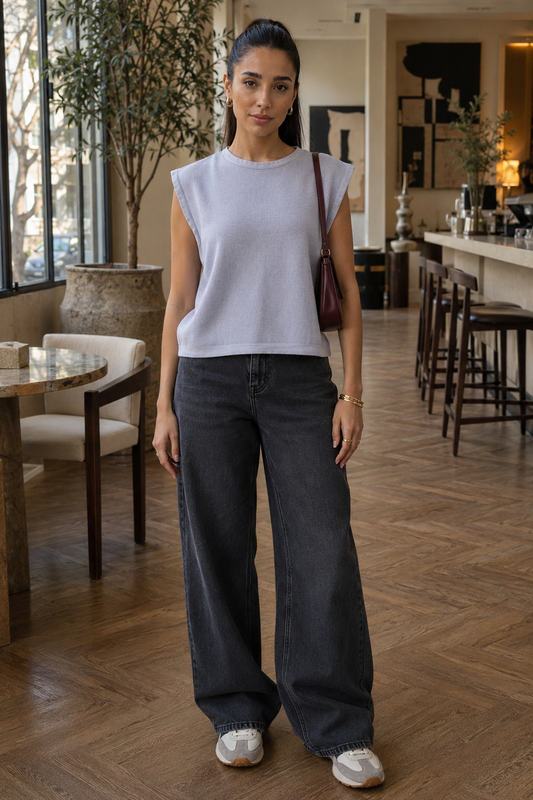 Grey Sleeveless Knit Top
