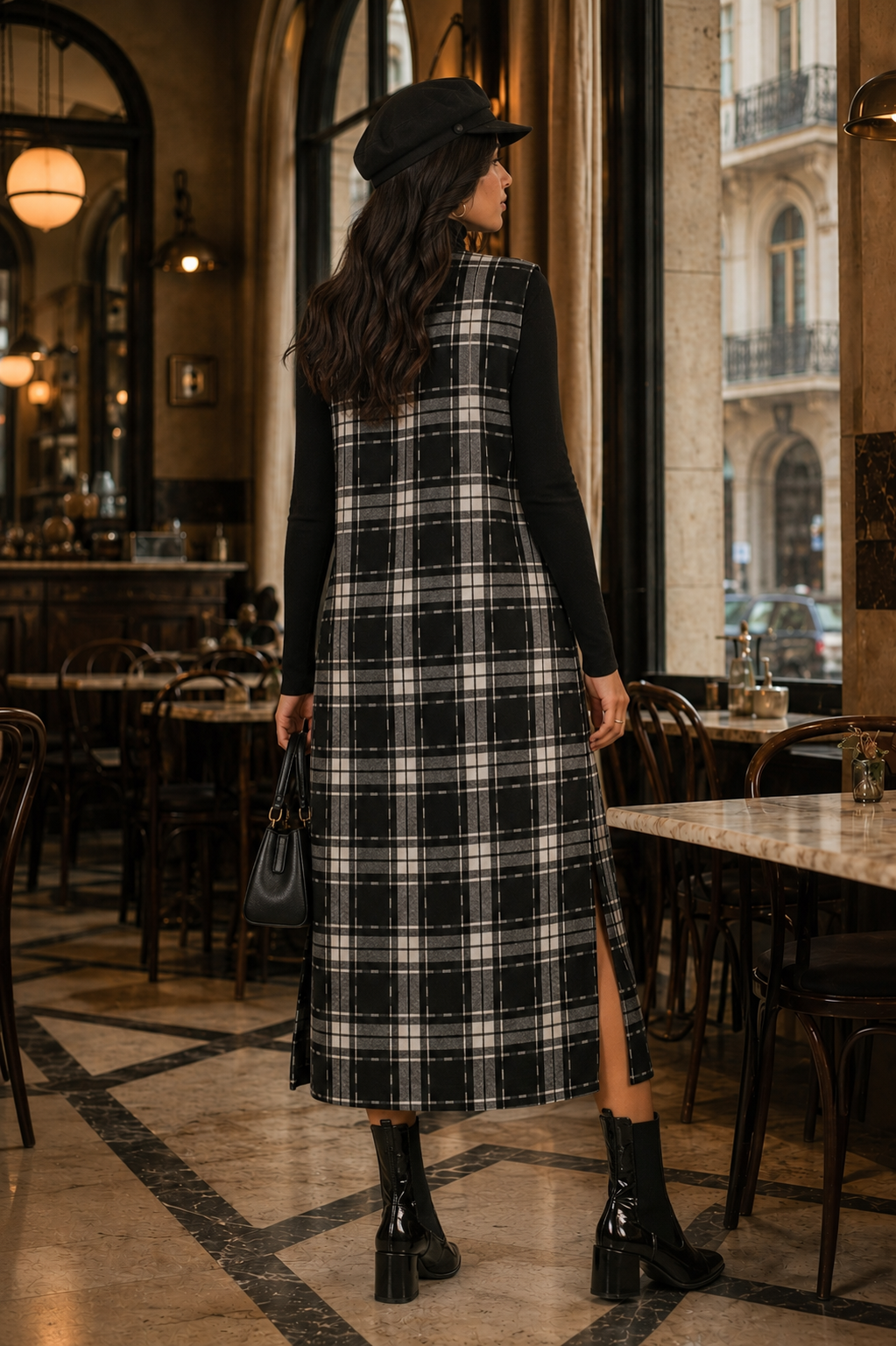 Faux Wool Checkered Winter Dress