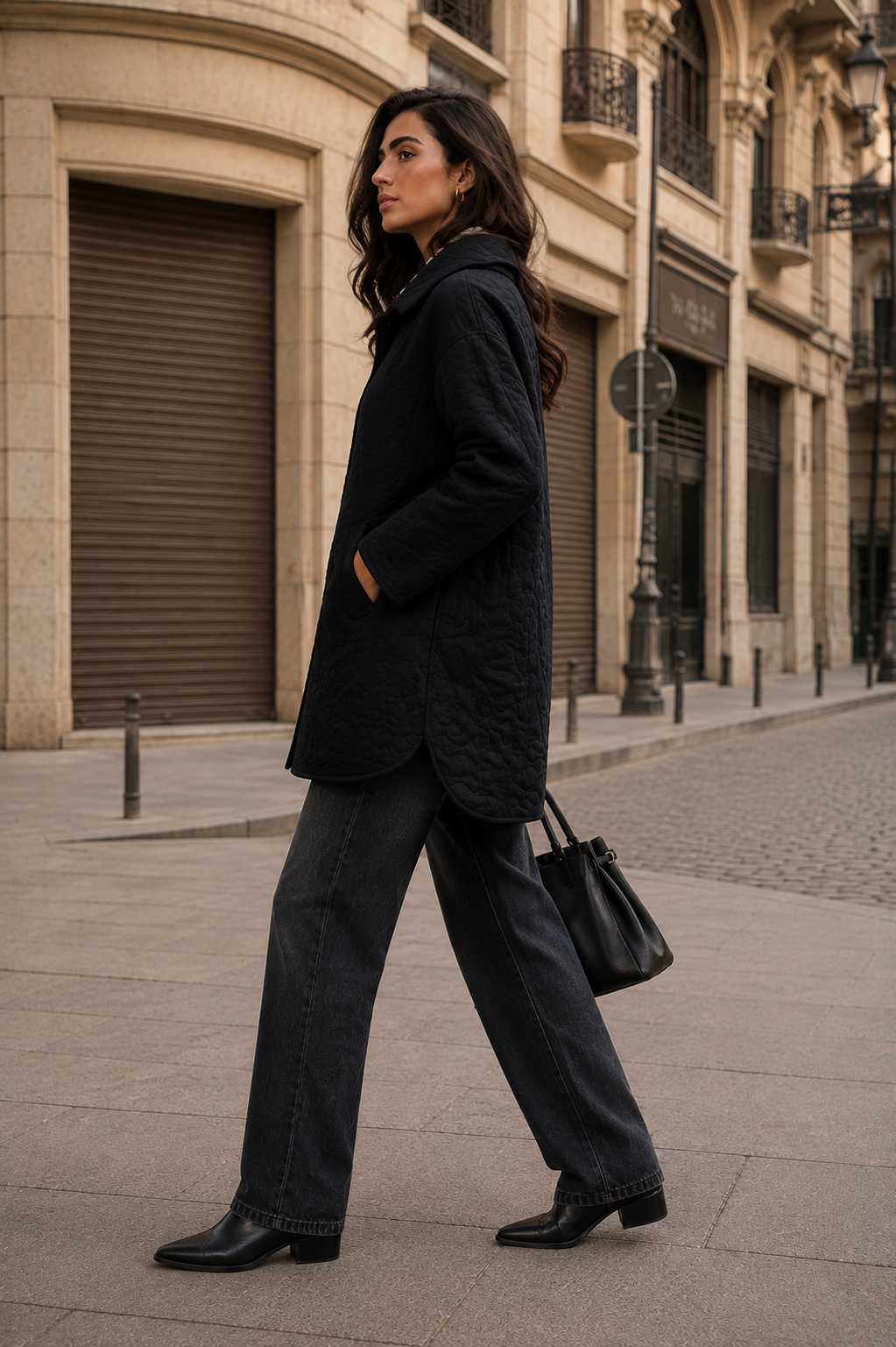 Black quilted jacket