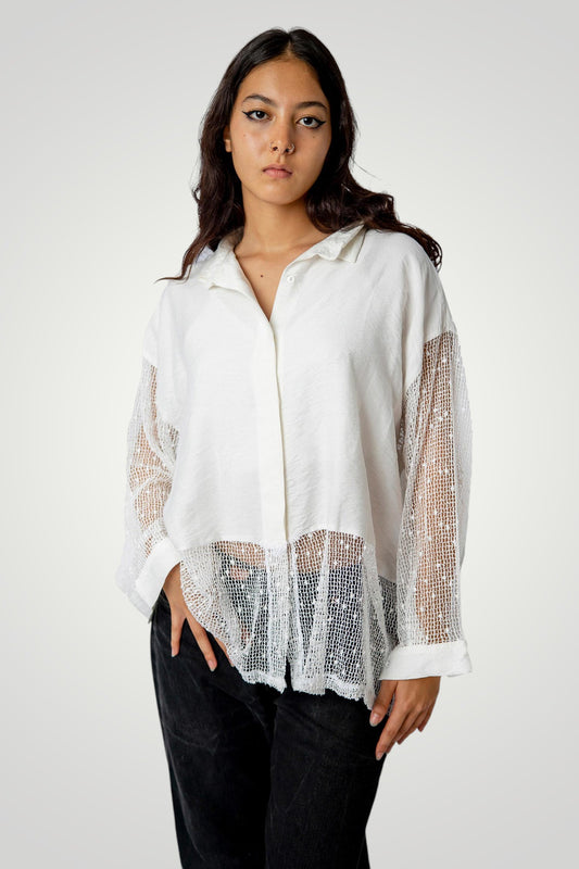 Cotton/net blouse