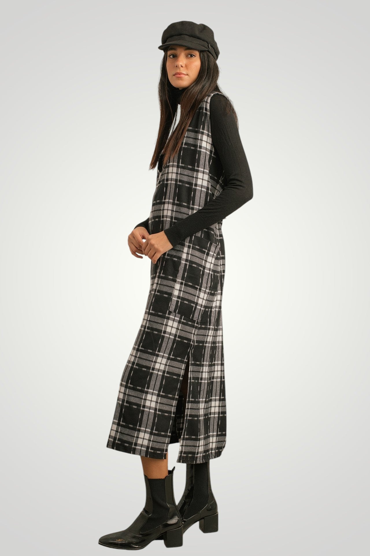 Checkered Side Slit Dress