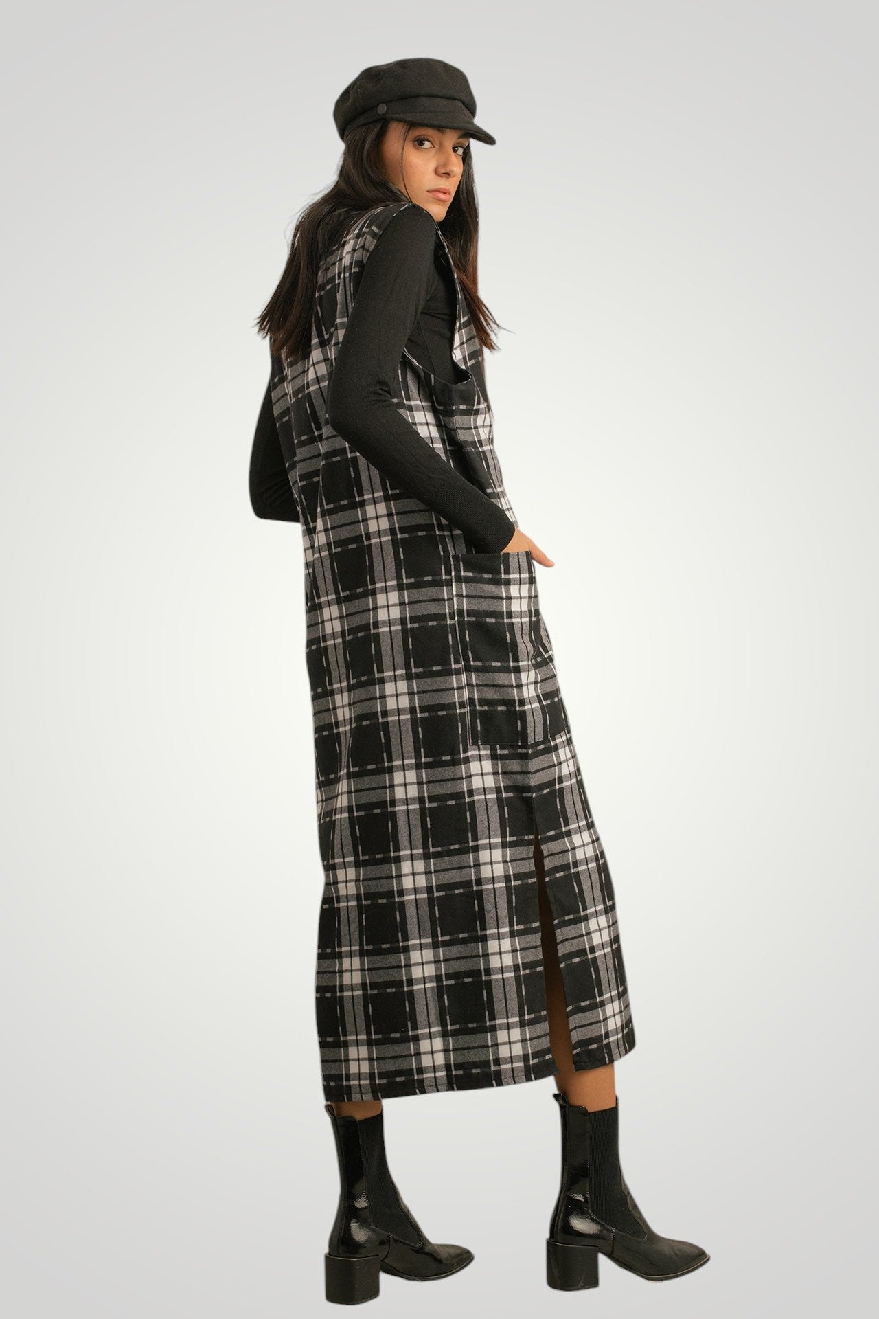 Checkered Side Slit Dress