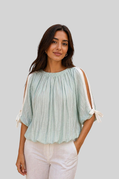 Mint Whisper Tie Top