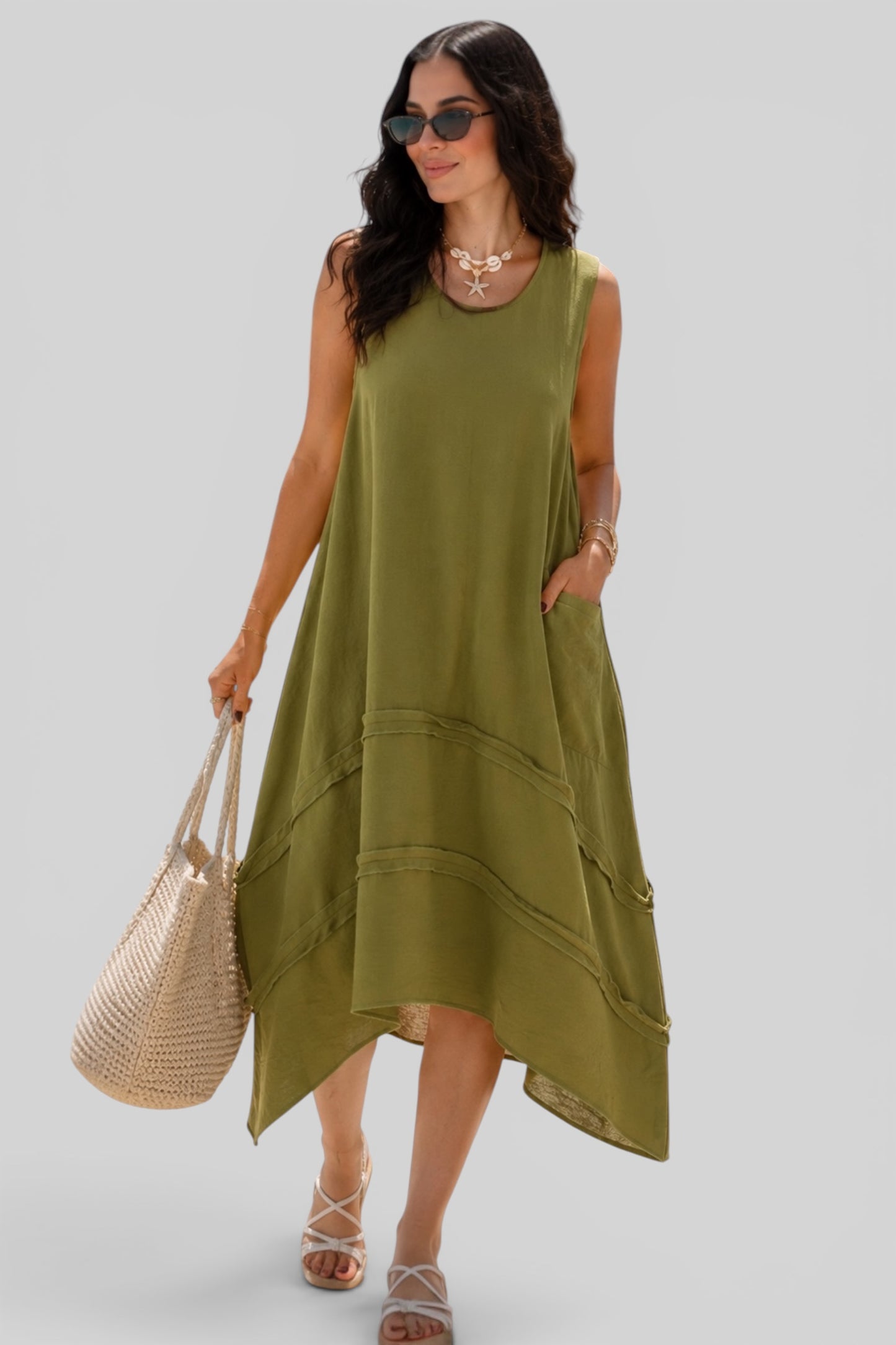 Flowy Resort Dress – Olive Green